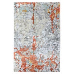 3'1"x4'10" Burnt Orange Wool and Silk Abstract Design Hand Knotted Oriental Rug