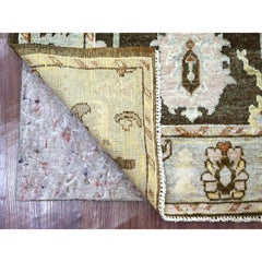 3'1 "x4'10" Kaffeebraun Handgeknüpft Angora Oushak Blatt Design Wolle Orientteppich