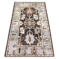 3'1 "x4'10" Kaffeebraun Handgeknüpft Angora Oushak Blatt Design Wolle Orientteppich