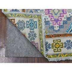 3'1 "x4'10" Colorful Gray Fusion Kazak Tappeto orientale in lana organica annodato a mano