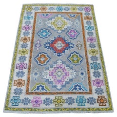 3'1"x4'10" Colorful Gray Fusion Kazak Organic Wool Hand Knotted Oriental Rug