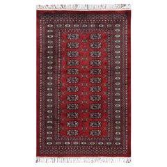 3'1"x4'10" Hand Knotted Saturated Red Silky Wool 250 KPSI Super Bokara Rug