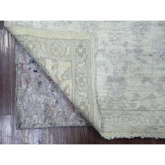 3'1 "x4'10" Alfombra afgana de angora oushak marfil con diseño de hojas anudada a mano con lana
