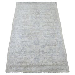 3'1 "x4'10" Alfombra afgana de angora oushak marfil con diseño de hojas anudada a mano con lana