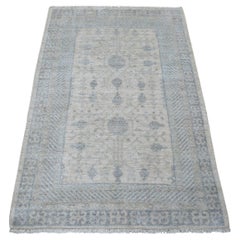 3'1 "x4'10" Ivory Natural Dyes Milk Wash Peshawar Wool Tapis noué à la main