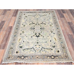 3'1"x4'10" Marian Blue Afghan Peshawar Natural Wool Hand Knotted Oriental Rug