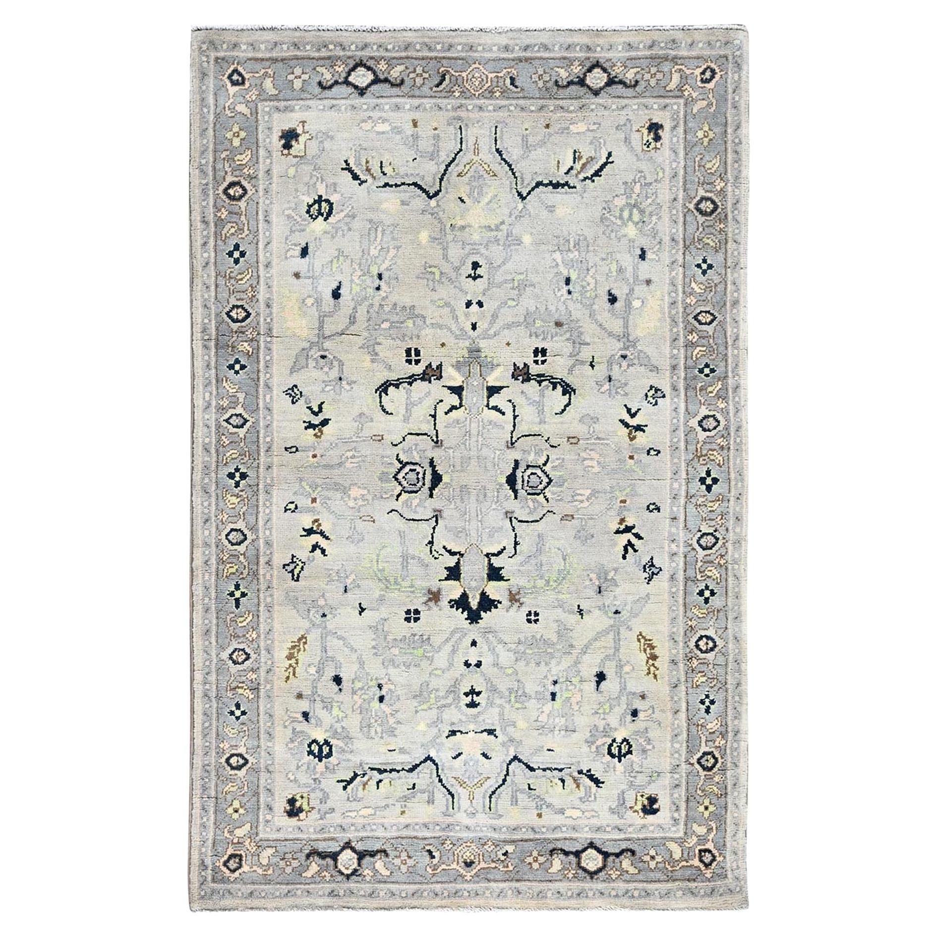 3'1 "x4'10" Marian Blau Afghan Peshawar Natürliche Wolle Handgeknüpft Orientteppich im Angebot