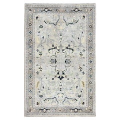 3'1"x4'10" Marian Blue Afghan Peshawar Natural Wool Hand Knotted Oriental Rug