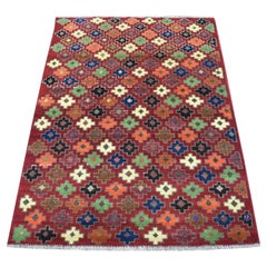 3
1"x4
10" Red All Over Design Colorful Afghan Baluch Hand Knotted Pure Wool Rug