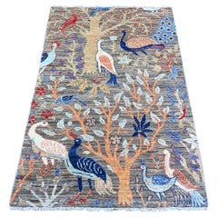 3'1 "x4'10"  Vampire Gray Weiche Wolle Handgeknüpft Afghan Peshawar Orientteppich