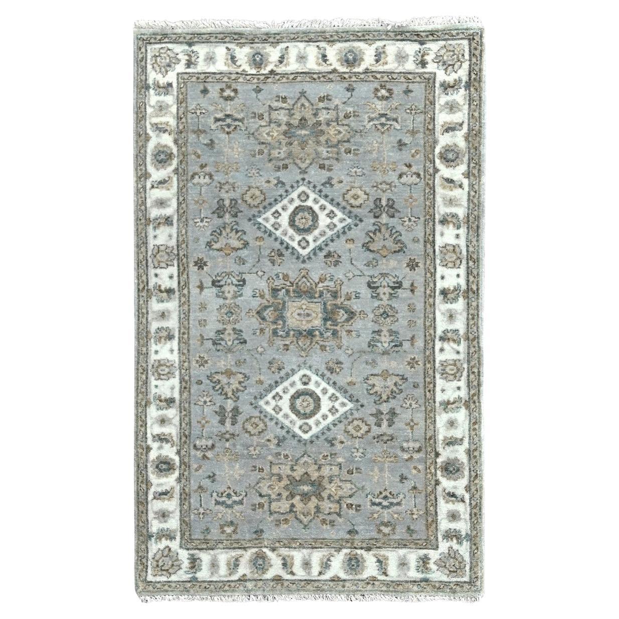 3
1 "x4
10" Fenster Grau Handgeknüpft Karajeh Design Reine Wolle Orientteppich