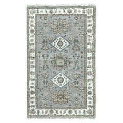 3
1 "x4
10" Fenster Grau Handgeknüpft Karajeh Design Reine Wolle Orientteppich