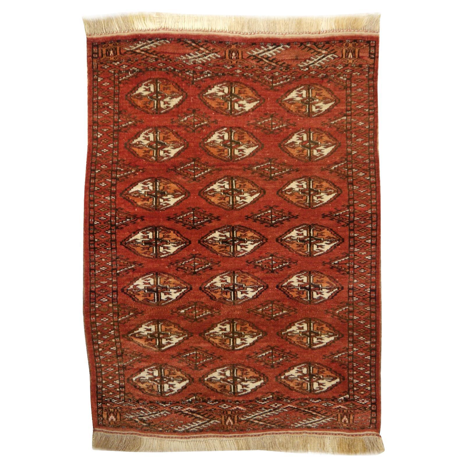 3'1"x4'2" Antique Turkmen Bokhara Vintage Ersari Rug Tribal Carpet hand-knotted For Sale
