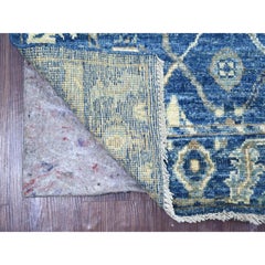 3'1"x4'8" Blue Afghan Angora Oushak All Over Design Hand Knotted Pure Wool Rug