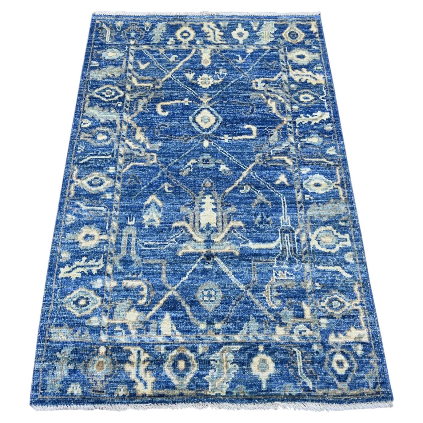 3'1 "x4'8" Bleu Afghan Angora Oushak All Over Design Tapis en pure laine noué à la main
