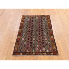3'1"x4'8" Brown Afghan Baluch with Geometric Design Hand Knotted Pure Wool Rug
