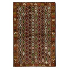 3'1"x4'8" Brown Afghan Baluch with Geometric Design Hand Knotted Pure Wool Rug
