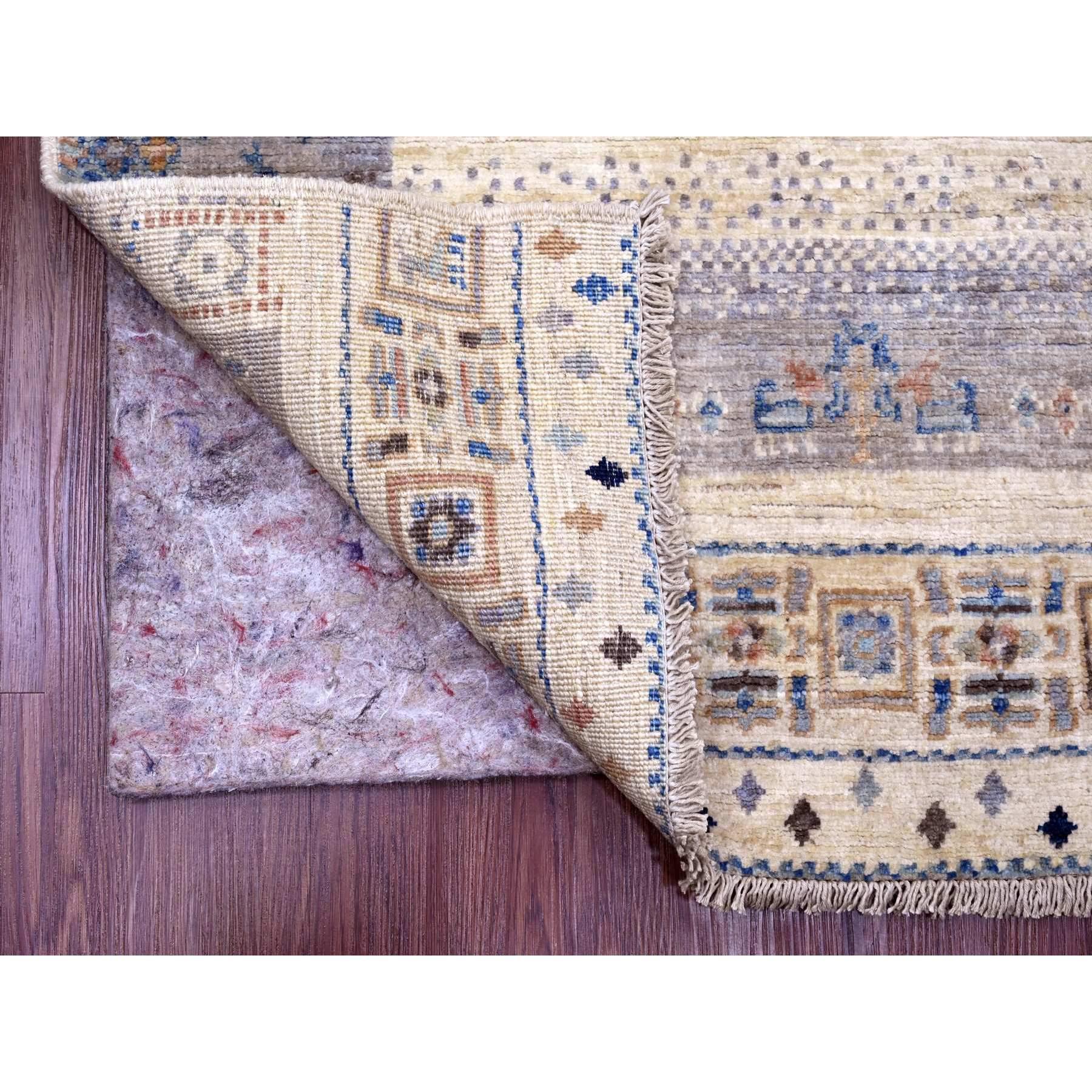 Shades of Brown, Soft Wool, Fine Kashkuli Gabbeh with Small Animal Figurines, Hand Knotted, Vegetable Dyes, Oriental Rug
Primary materials: Wool
Latex: No Pile 
height: 0.25 Inches
Style: Traditional
Primary color: Brown
Secondary colors: Blue,