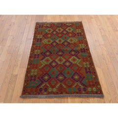 3'1"x4'9" Brown Afghan Baluch with Geometric Design Hand Knotted Pure Wool Rug