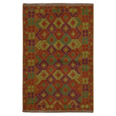 3'1"x4'9" Brown Afghan Baluch with Geometric Design Hand Knotted Pure Wool Rug