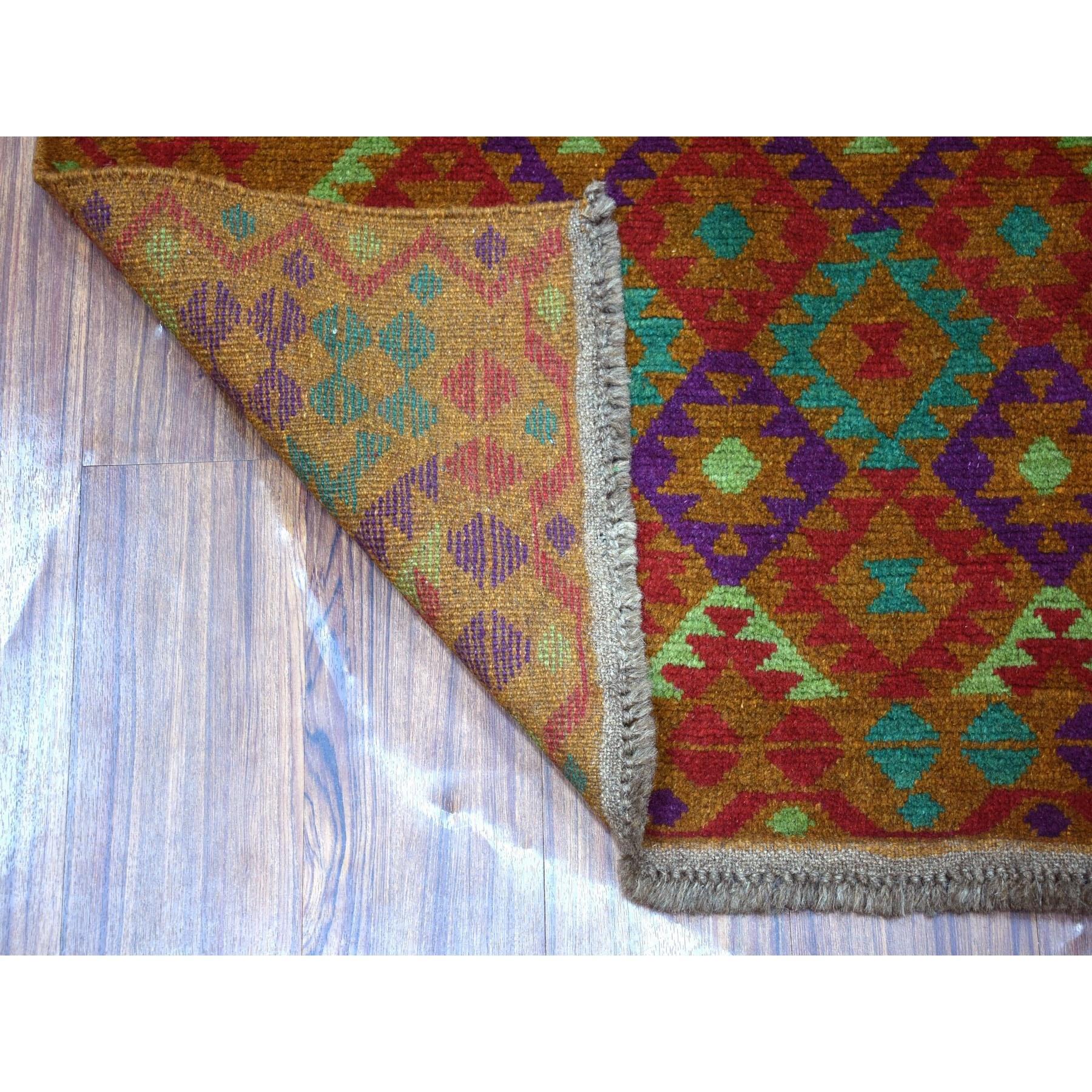 This is a truly genuine one-of-a-kind Brown Colorful Afghan Baluch Geometric Design Hand Knotted Pure Wool Oriental Rug. It has been woven for months and months in the centuries-old Persian weaving craftsmanship techniques by expert