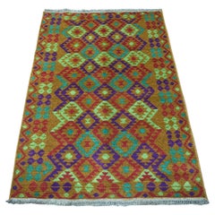 3
1 "x4
9" Brown Colorful Afghan Baluch Geometric Design Hand Knotted Wool Rug (tapis de laine nouée à la main)