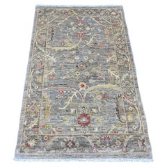 Tappeto Afghano Peshawar Heriz Grigio 3'1 "x4'9" con Design/One Annodato a Mano in Pura Lana