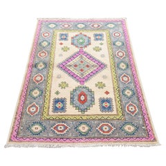 3'1"x4'9" Ivory Colorful Fusion Kazak Geometric Design Hand Knotted Wool Rug
