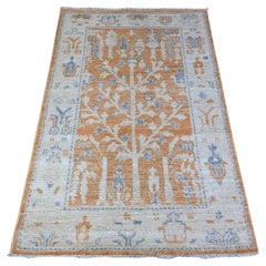 3'1"x4'9" Orange Angora Oushak Cypress Willow Tree Design Wool Hand Knotted Rug