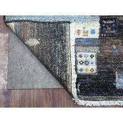3'1"x5' Black Afghan Kashkuli Gabbeh Hand Knotted Natural Wool Oriental Rug
