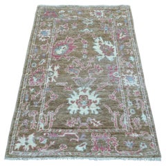 3'1"x5' Brown Hand Knotted Afghan Angora Oushak Organic Wool Oriental Rug