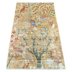 3'1"x5' Brown Hand Knotted Peshawar Birds of Paradise Design Wool Oriental Rug