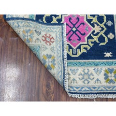 3'1"x5' Colorful Navy Blue Fusion Kazak Pure Wool Hand Knotted Oriental Rug