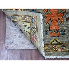 3'1"x5' Fossil Gray Hand Knotted Heriz All Over Design Soft Wool Oriental Rug