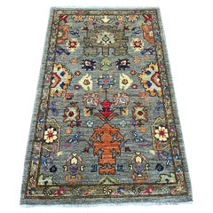 3'1"x5' Fossil Gray Hand Knotted Heriz All Over Design Soft Wool Oriental Rug