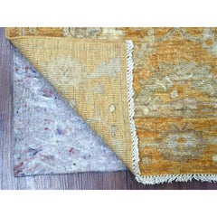 3'1"x5' Golden Brown Hand Knotted Afghan Angora Oushak Pure Wool Oriental Rug