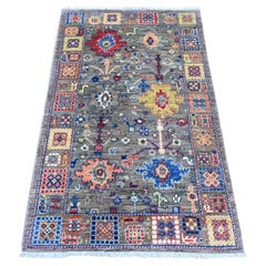 3'1"x5' Gray Peshawar Colorful Ziegler Mahal Design Pure Wool Hand Knotted Rug