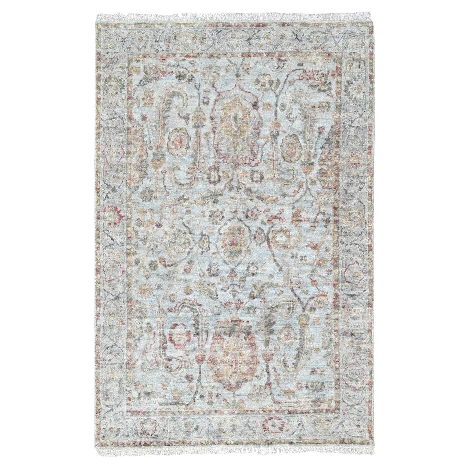 3'1"x5' Gray Zero Pile Ziegler Mahal Design Hand Knotted Zero Pile Wool Rug For Sale