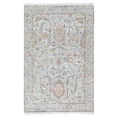 3'1"x5' Gray Zero Pile Ziegler Mahal Design Hand Knotted Zero Pile Wool Rug