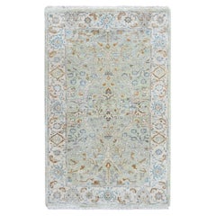 Tapis oriental « Oushak » vert, 3'1" x 5', aux motifs floraux, noué à la main en pure laine