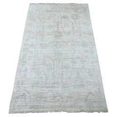 3'1"x5' Light Gray Afghan Angora Oushak Vines Design Hand Knotted Wool Rug