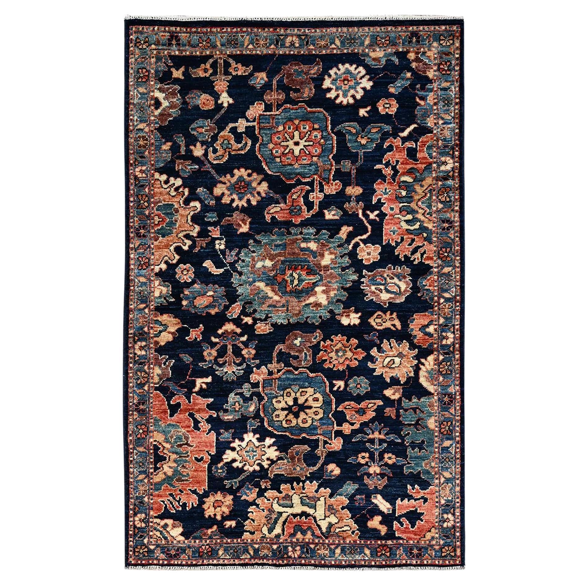 3'1"x5' Midnight Blue Aryana Grade Heriz All Over Design Hand Knotted Wool Rug