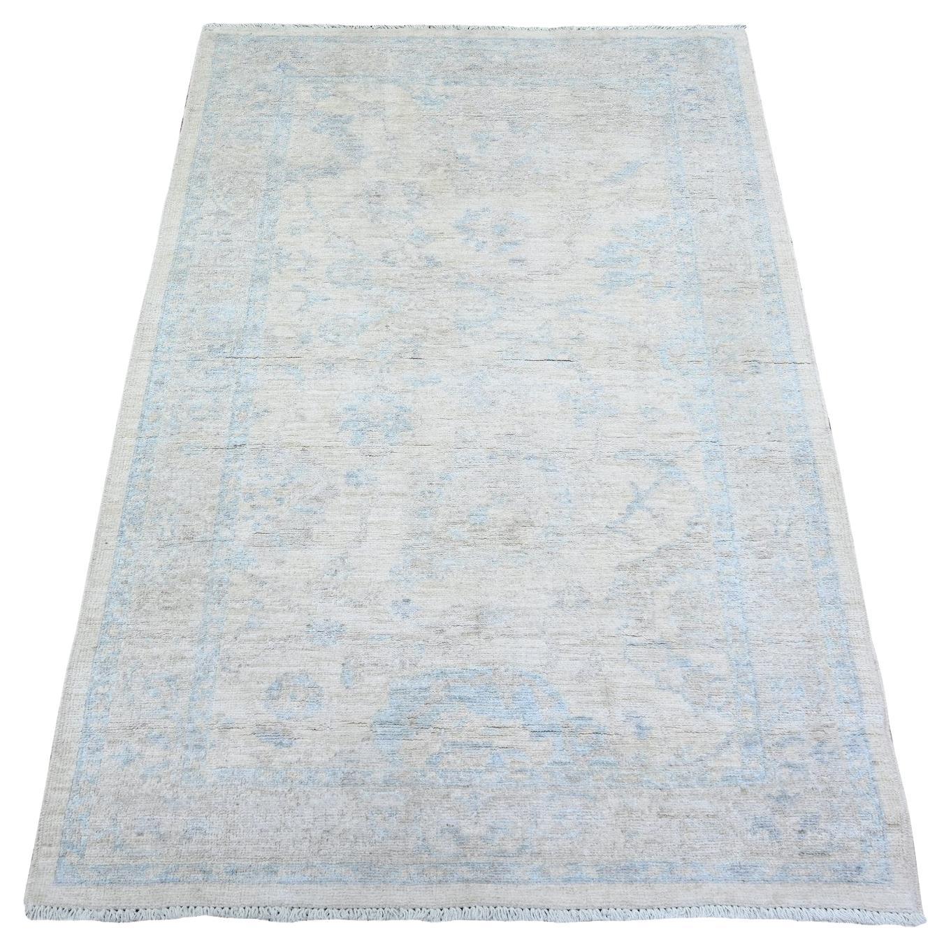 3'1 "x5' Night White Wool Hand Knotted White Wash Peshawar Orientteppich im Angebot