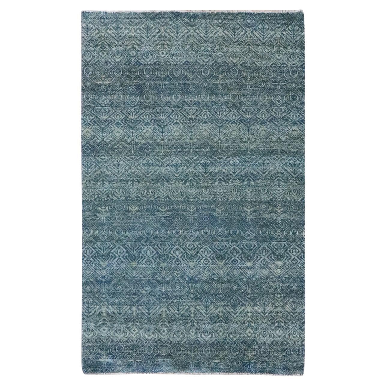 3'1"x5' Ocean Blue Kohinoor Herat Pattern Pure Wool Hand Knotted Oriental Rug