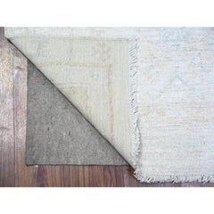 3'1"x5' Pearl White, Hand Knotted, 100% Wool, White Wash Peshawar Rug