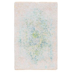 3'1 "x5' Pure Silk With Ivory With Touch Of Green Wool Tapis noué à la main