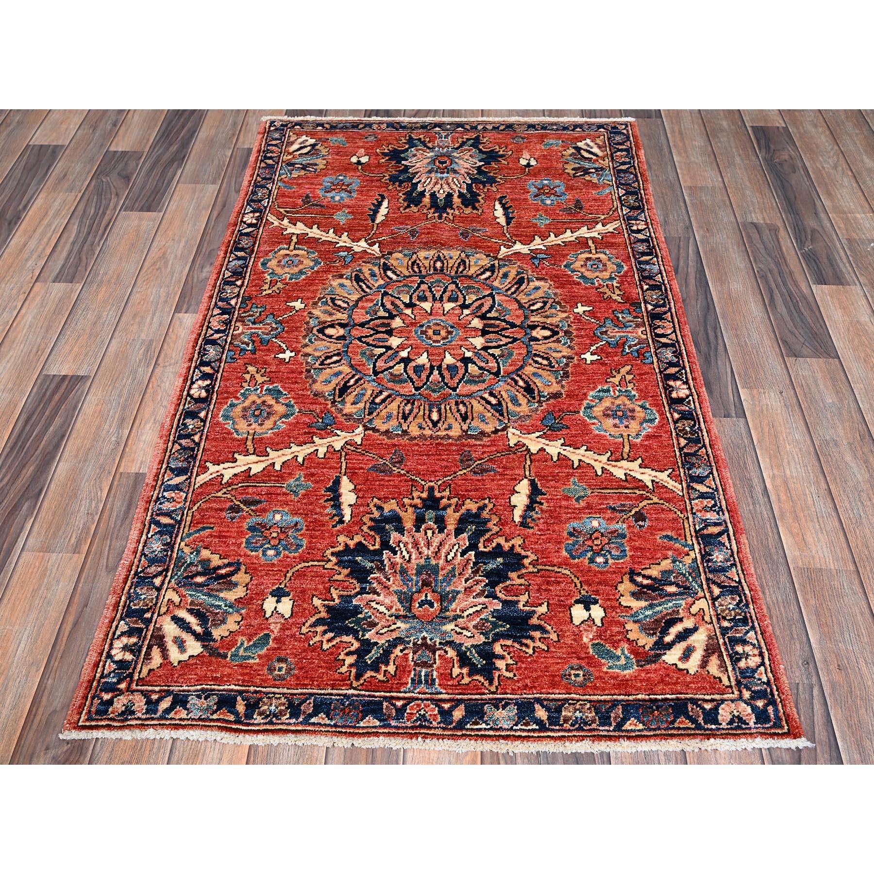 Summer Fig Red, Northwest Persian Flower Design with Serrated Leafs, Aryana Grade, Vegetable Dyes, Soft Pile, High Mountain Wool, Hand Knotted, Densely Woven, Oriental Rug
Primary materials: Wool
Latex: No Pile 
height: 0.25 Inches
Style: