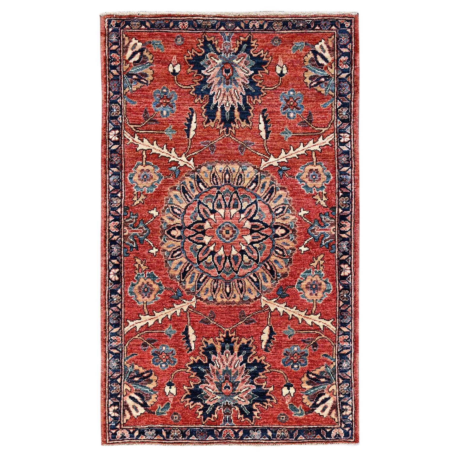 3'1"x5' Red Northwest Persian Flower Design Hand Knotted All Wool Oriental Rug