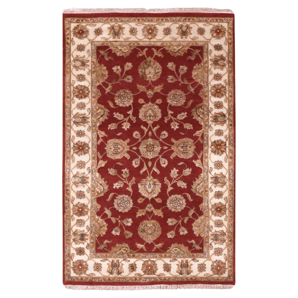 3'1 "x5' Tappeto in lana e seta annodato a mano con motivi all over del Rajasthan rosso in vendita