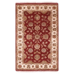 3'1 "x5' Tappeto in lana e seta annodato a mano con motivi all over del Rajasthan rosso